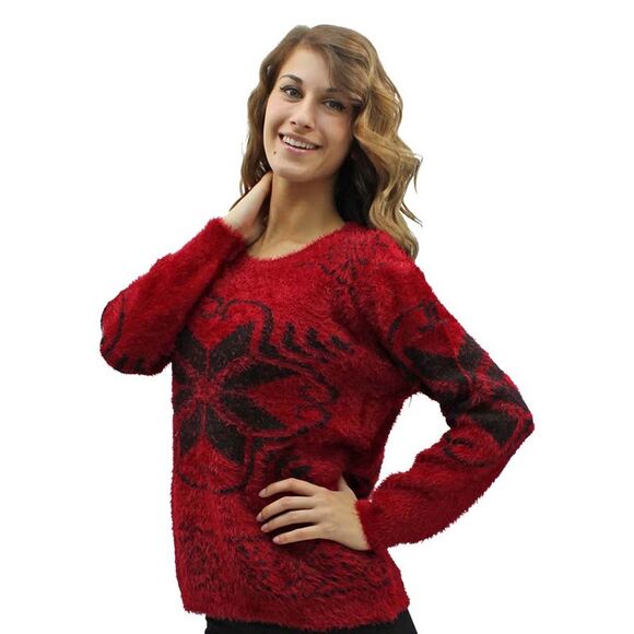 Snowflake Pattern Fuzzy Eyelash Knit Sweater - Picture 2 of 8